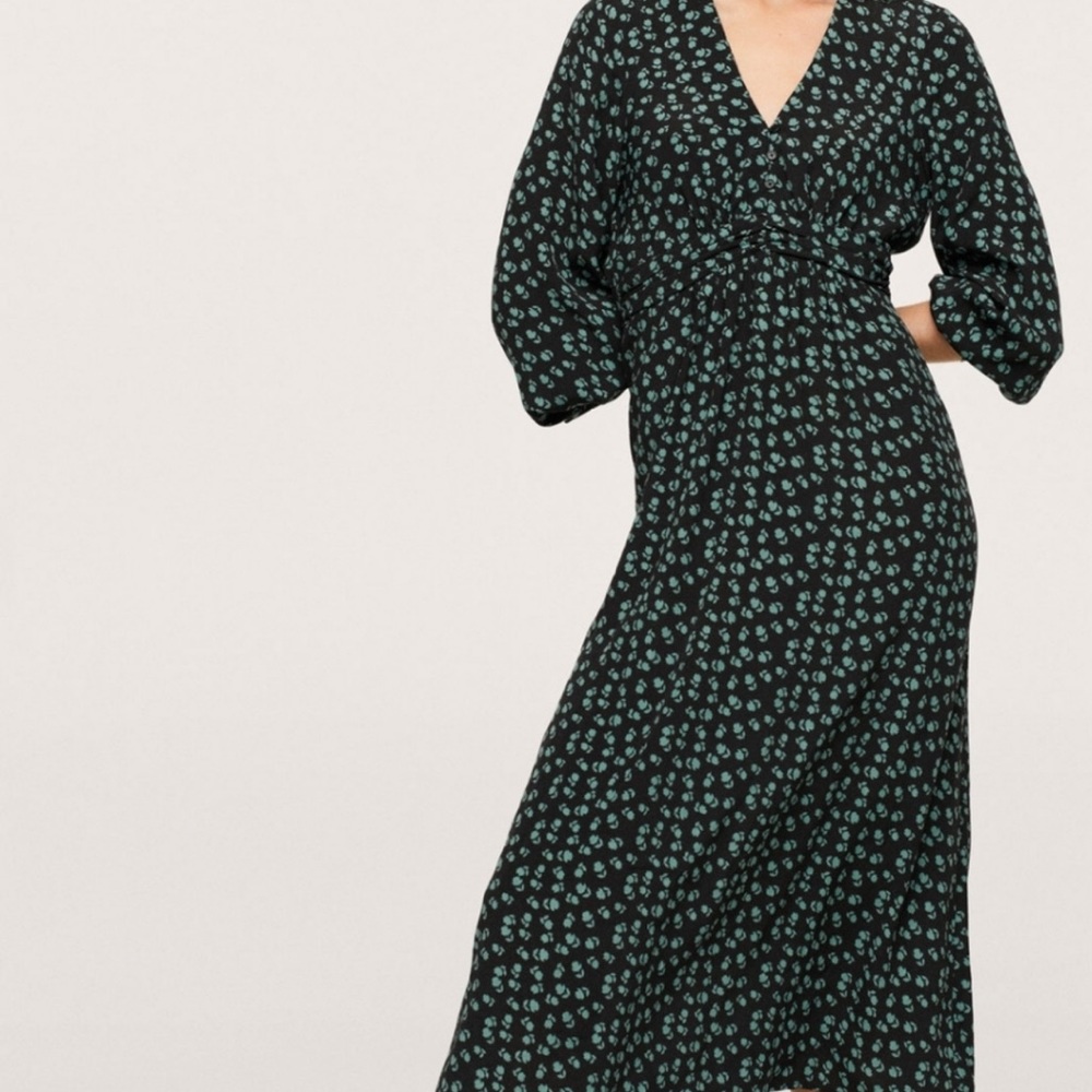 MANGO GREEN BLACK FLORAL MAXI DRESS